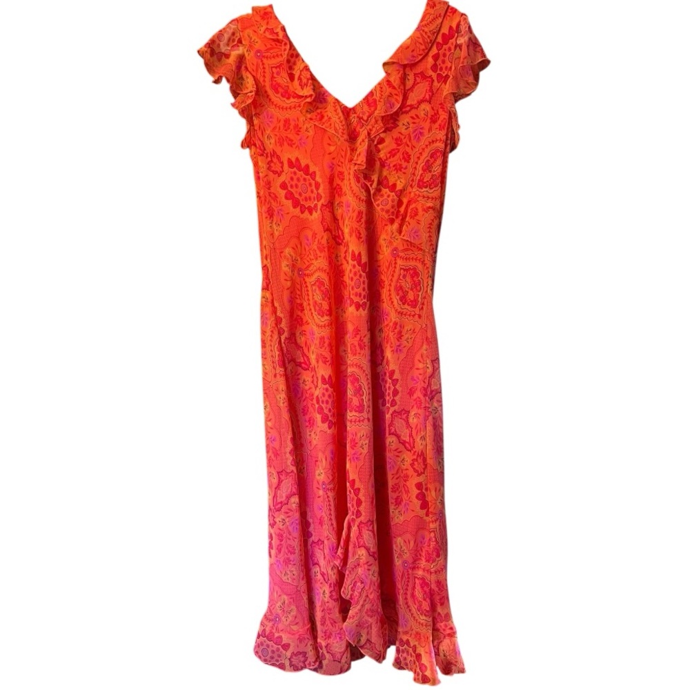 Vintage 90’s/Y2K Alyn Paige Coral/Fuchsia Ruffle Dress New Deadstock Size 13/14